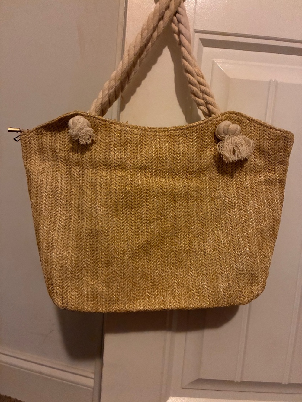 SHEIN Woven Straw Beach Bag Tote with Knotted Handles